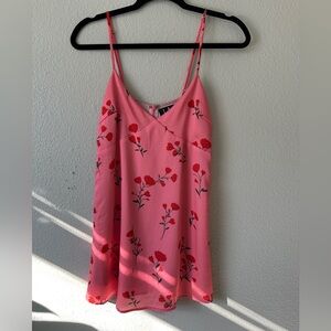 Lulu’s Pink and Red Floral Silky Mini Dress Size XS